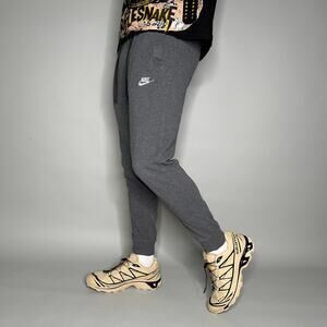 Vintage Y2K Nike Joggers Mens S Grey Cotton Sweatpants Embroidered White Swoosh